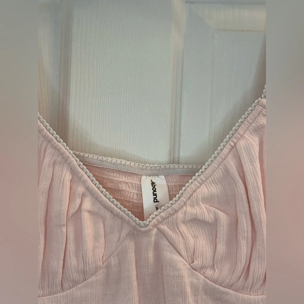 Abound Smocked Cap Sleeve Pink Cottagecore Crop Top Babydoll size Small - Picture 5 of 9